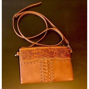 Montana West Embossed Leather Purse Studded Crossbody Brown‎